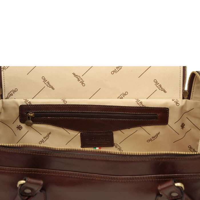 Round Metal Zip Leather Travel Bag - Dark Brown-1