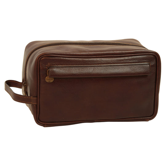 Full-grain calfskin leather beauty case - Dark brown- 078989TM-0