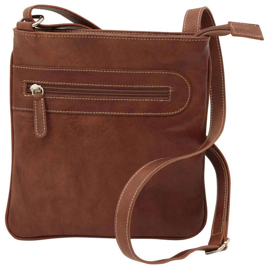 Leather cross body bag with zip pocket - Chestnut-0