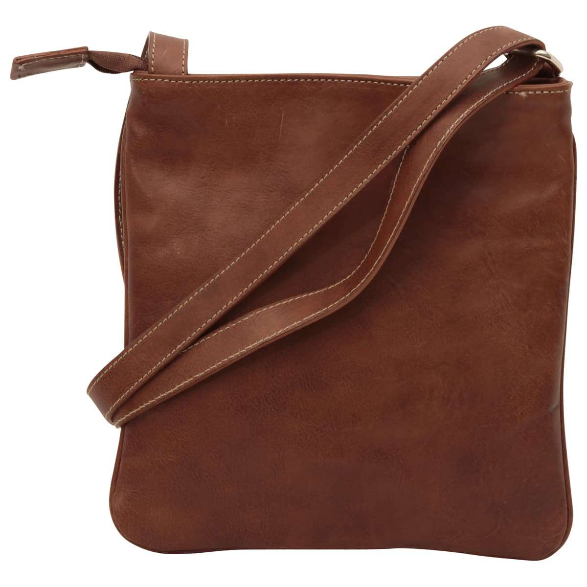 Leather cross body bag with zip pocket - Chestnut-1