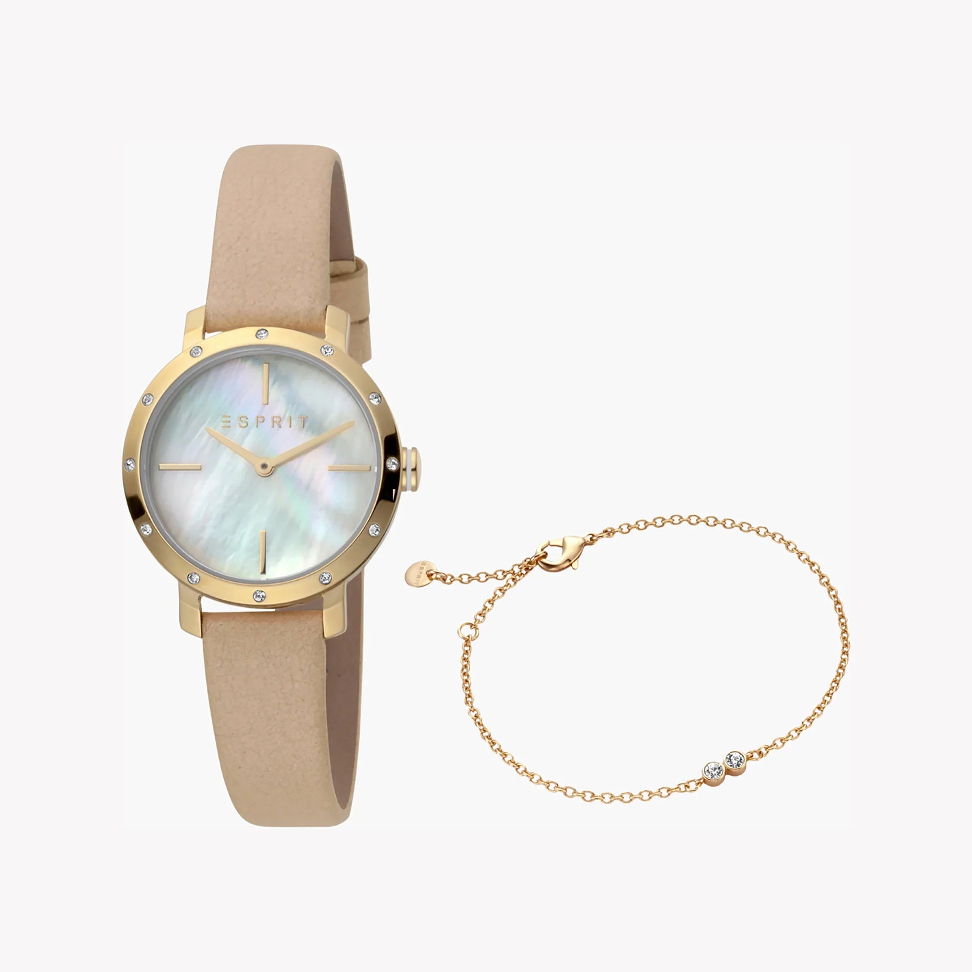 Esprit Women's Beige Leather Watch, White Mother of Pearls | ES1L123M0016-0