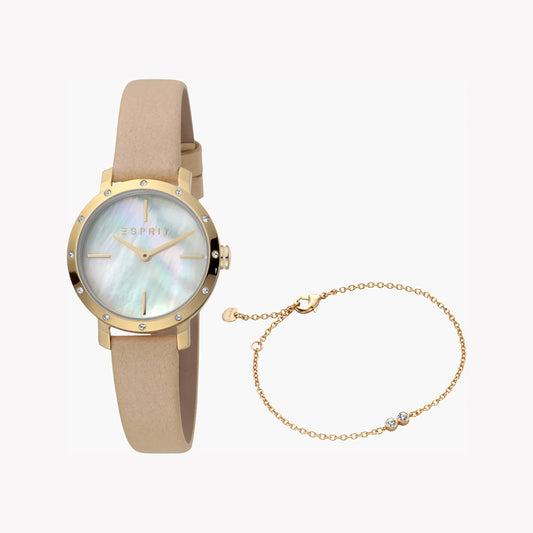 Esprit Women's Beige Leather Watch, White Mother of Pearls | ES1L123M0016-0