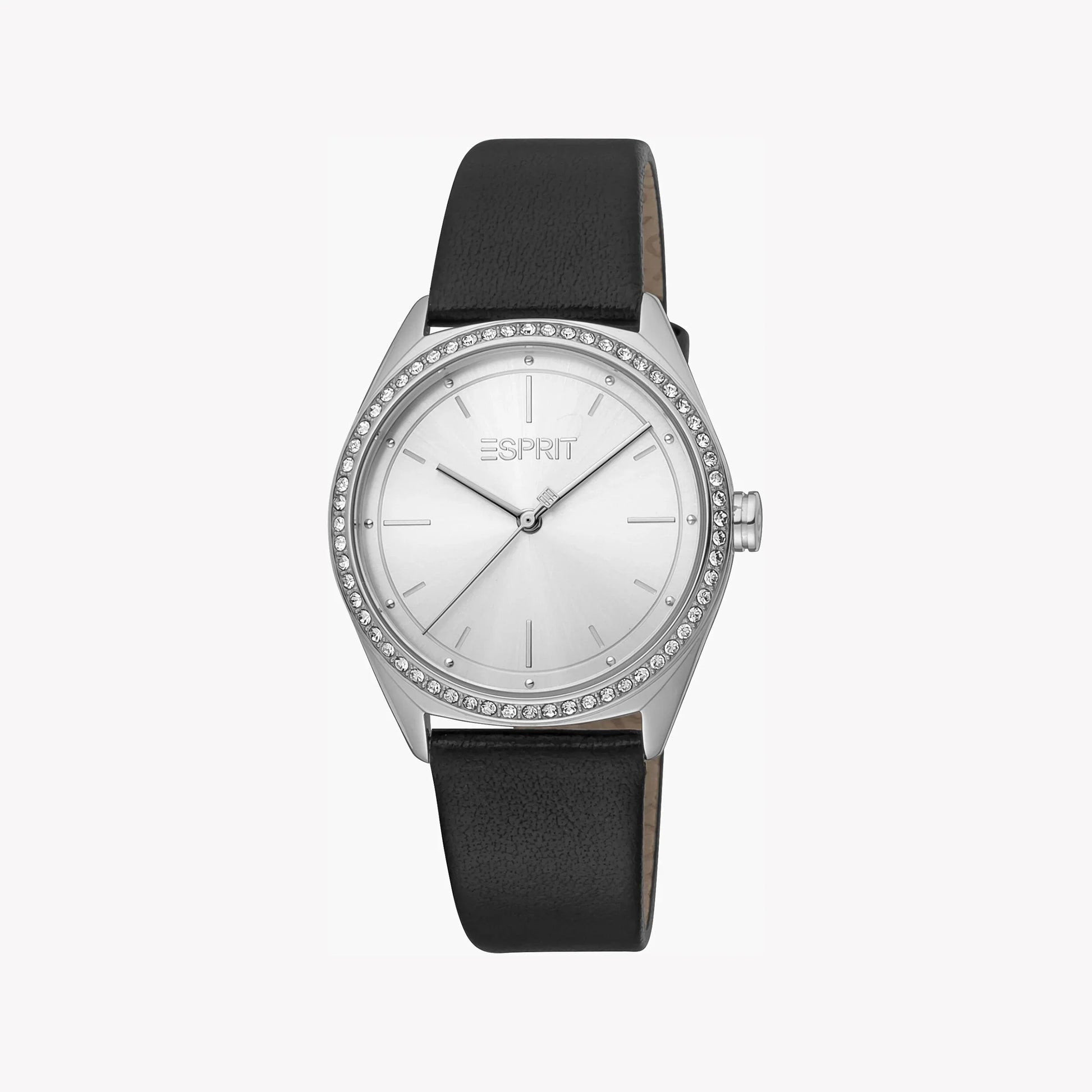Esprit Women's Black Leather Watch, Silver Dial | ES1L170M0025-1