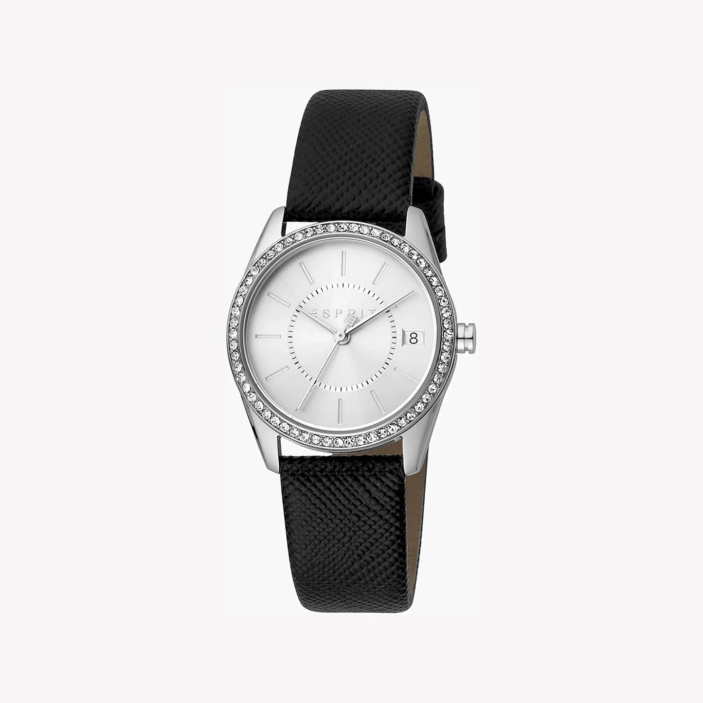 Esprit Women's Silver Dial Watch, Black Leather Band | ES1L047M0015-0