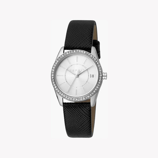 Esprit Women's Silver Dial Watch, Black Leather Band | ES1L047M0015-0