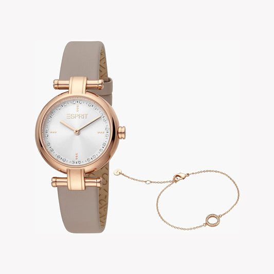Esprit Women's Beige Leather Watch, Silver Dial | ES1L081M0015-0