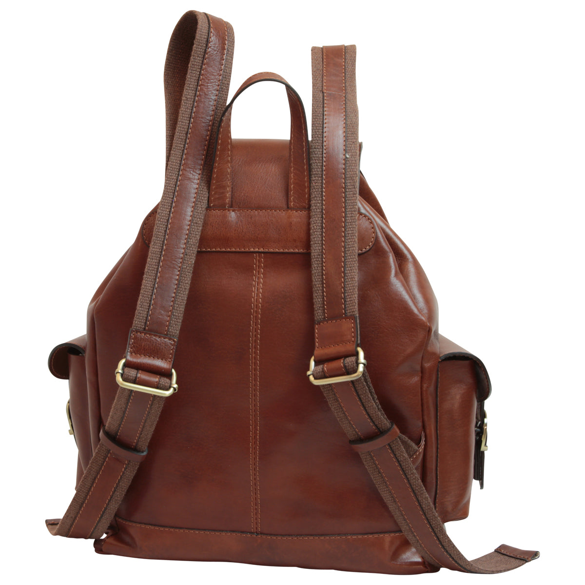 Leather backpack with 3 exterior pockets - Brown-1