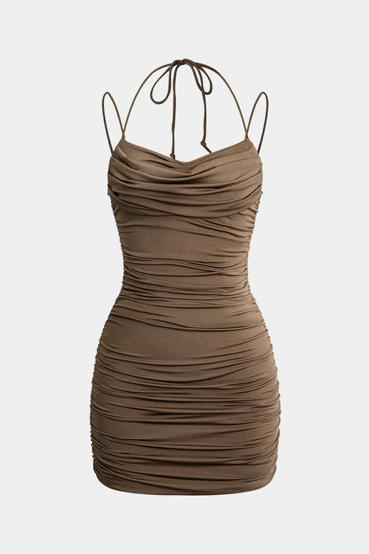 Mesh Ruffle Tie-Up Slip Mini Dress-0