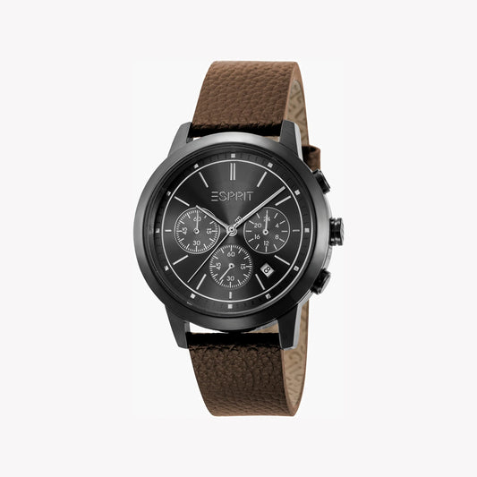 Esprit Men's Brown Leather Watch, Black Dial | ES1G101M0025-0