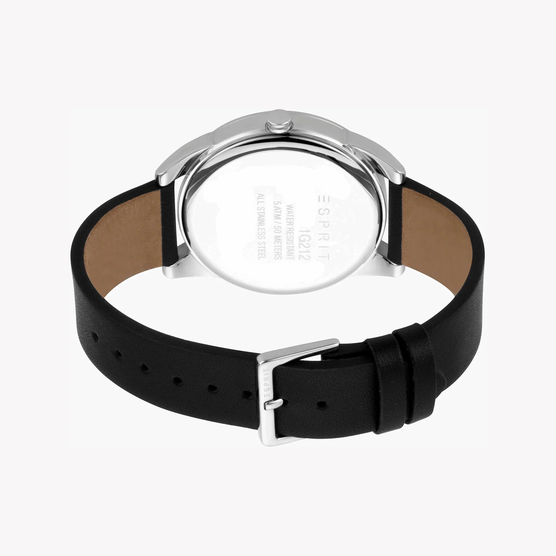 Esprit Men's Black Leather Watch, Silver Dial | ES1G093M0015-2