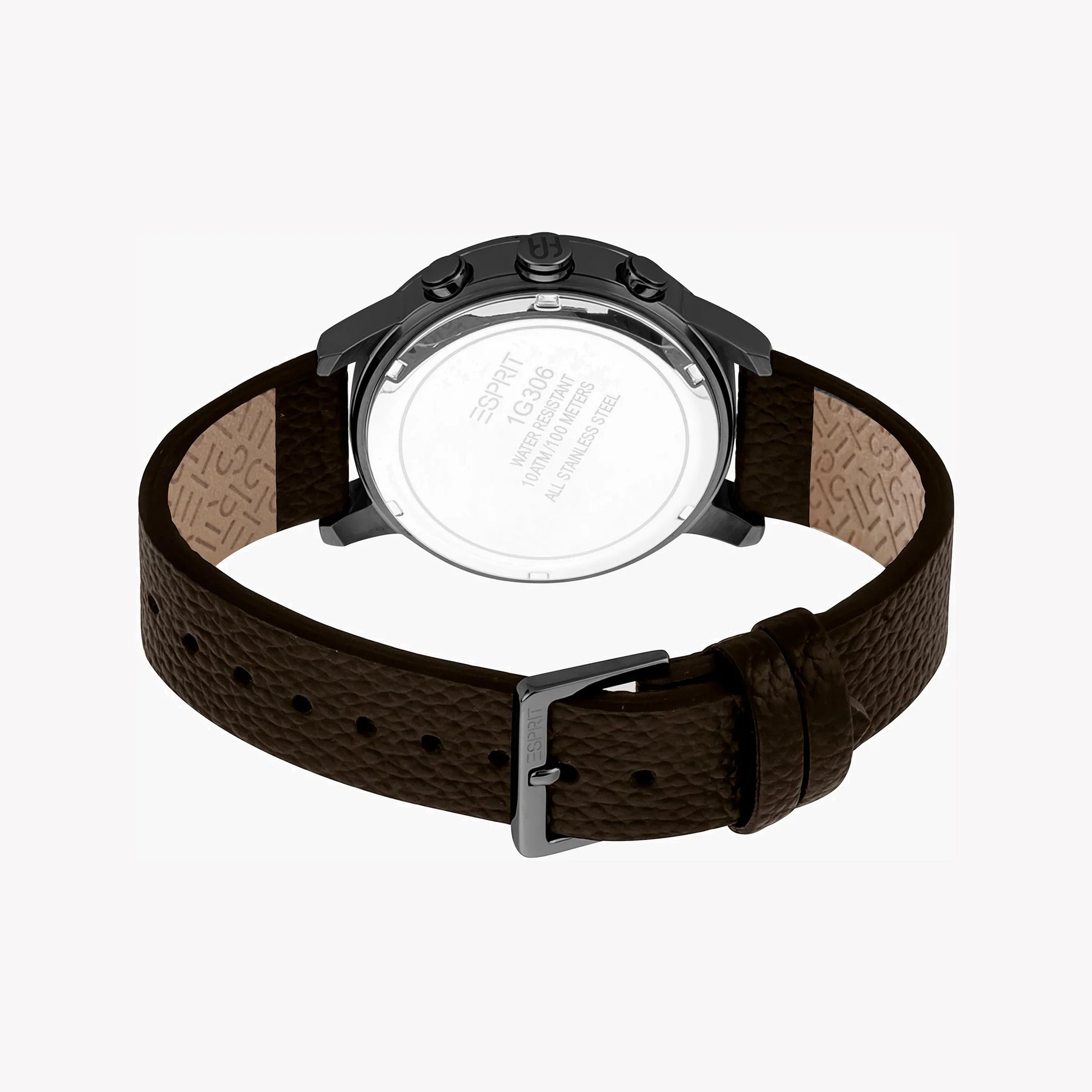 Esprit Men's Brown Leather Watch, Black Dial | ES1G101M0025-2