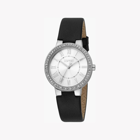 Esprit Women's Black Leather Watch, Silver Dial | ES1L145M0025-0