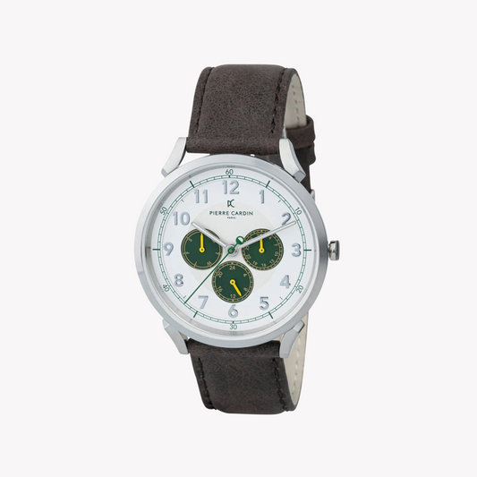 Pierre Cardin Men's Brown Leather Watch, Silver Case | CPI.2049-0