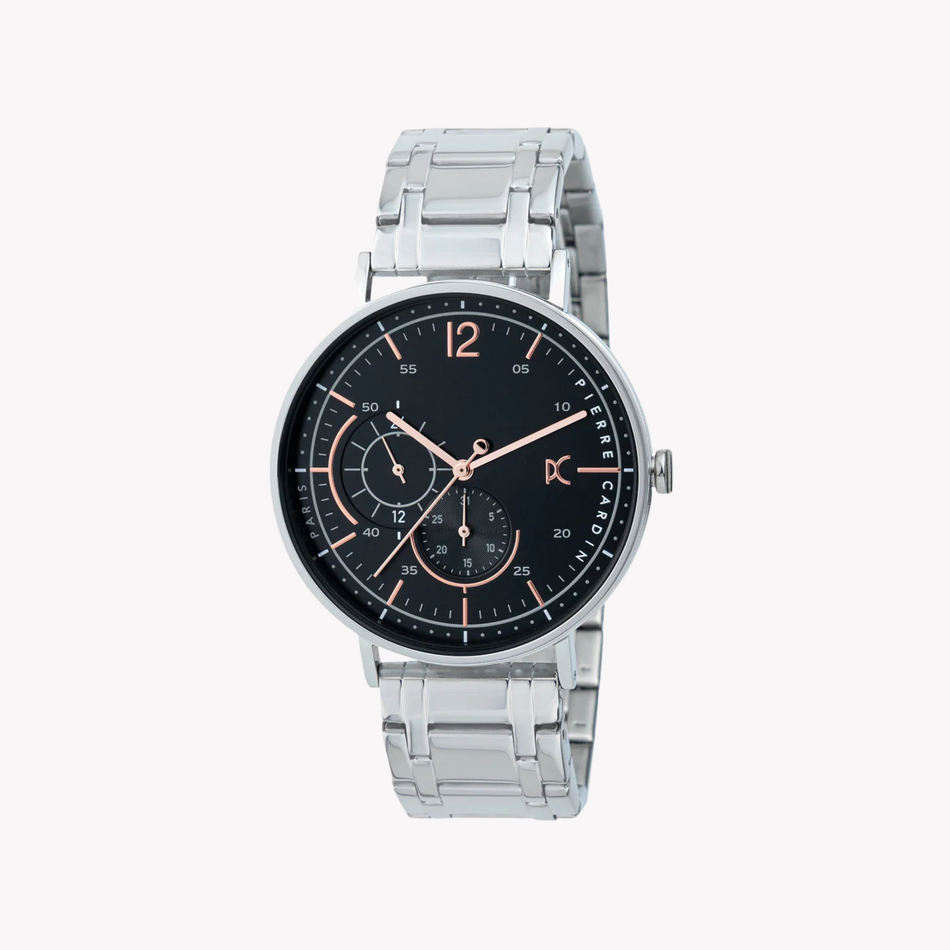 Pierre Cardin Men's Silver Stainless Steel Watch, Black Dial | CBN.3025-0