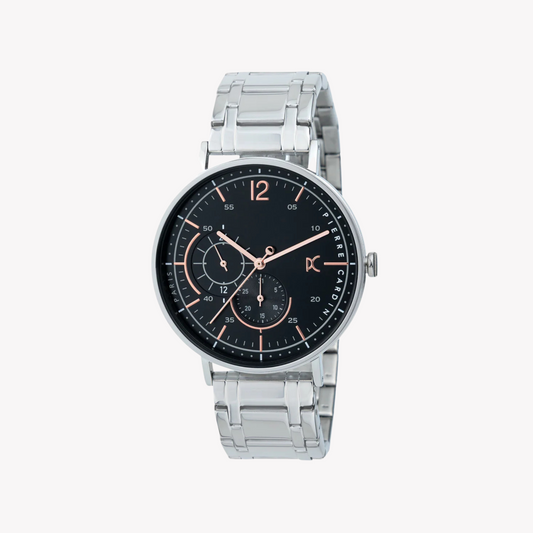 Pierre Cardin Men's Silver Stainless Steel Watch, Black Dial | CBN.3025-0