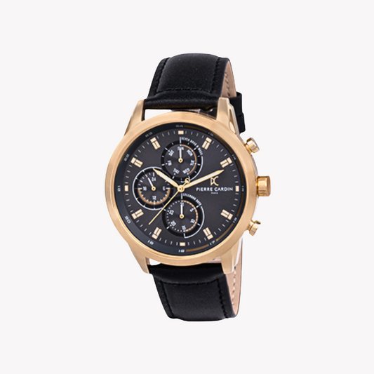 Pierre Cardin Men's Gold Watch, Black Dial, Leather Band | CCP.5002-0