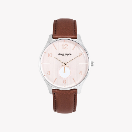 Pierre Cardin Men's Brown Leather Watch, Rose Dial | PC902671F130-0