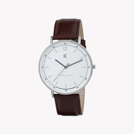 Pierre Cardin Men's Silver Stainless Steel, Brown Leather | CBN.3001-0