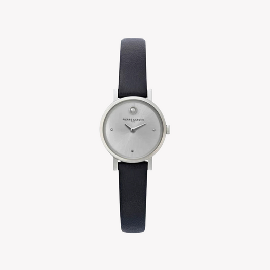 Pierre Cardin Women's Black Leather Watch, Silver Dial | CCM.0504-0
