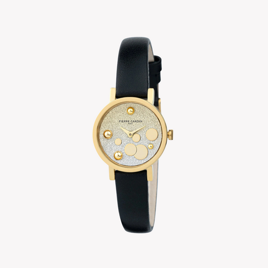 Pierre Cardin Women's Black Leather Watch, Silver & Gold | CCM.0514-0