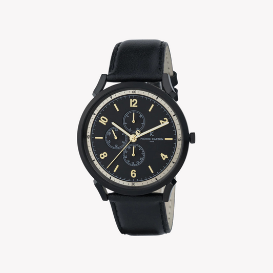 Pierre Cardin Men's Black Leather Watch, Stainless Steel | CPI.2079-0
