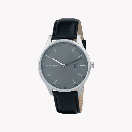 Pierre Cardin Men's Black Leather Watch, Gray Dial | CBA.4003-0