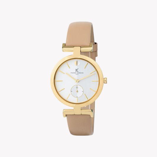 Pierre Cardin Women's Beige Leather Watch, Silver Dial | CMD.3517-0