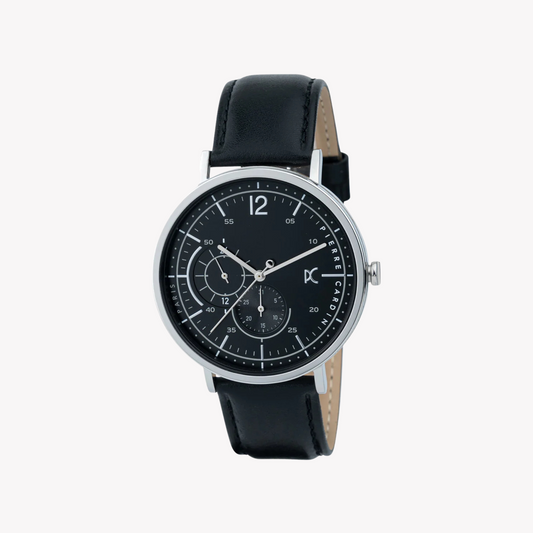 Pierre Cardin Men's Black Leather Watch, Silver Case | CBN.3019-0