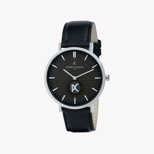 Pierre Cardin Men's Black Leather Watch, Silver Case | CBV.1049-0