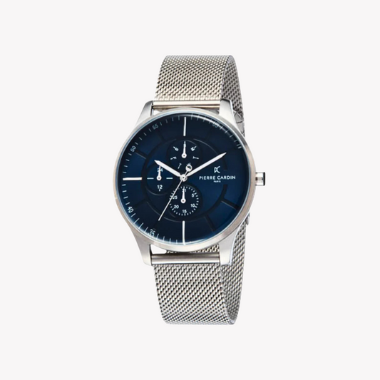 Pierre Cardin Men's Silver Stainless Steel Watch, Blue Dial | PC902731F121-0