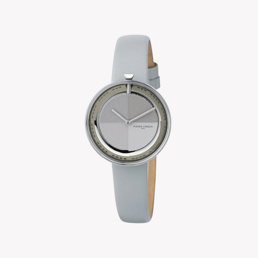 Pierre Cardin Women's Gray Leather Watch, Silver Case | CMA.0005-0