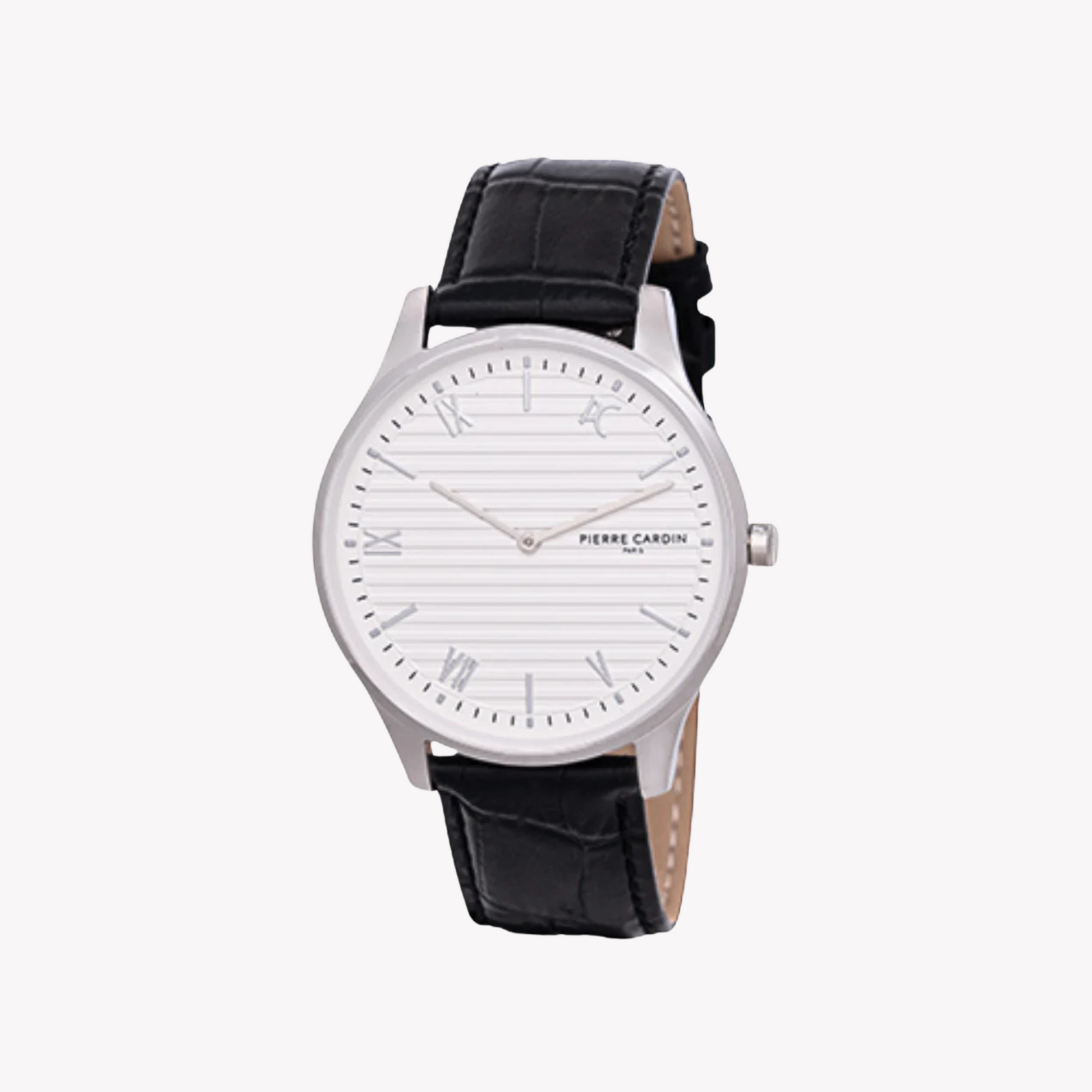 Pierre Cardin Men's Silver Metal Watch, Black Leather Band | CBA.4016-0