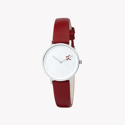 Pierre Cardin Women's Red Leather Watch, Silver Dial | CBV.1517-0