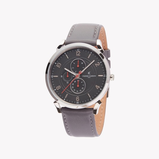Pierre Cardin Men's Gray Leather Watch, Stainless Steel | CPI.2025-0