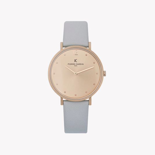 Pierre Cardin Women's Gray Leather Watch, Rose Gold Case | CBV.1011-0