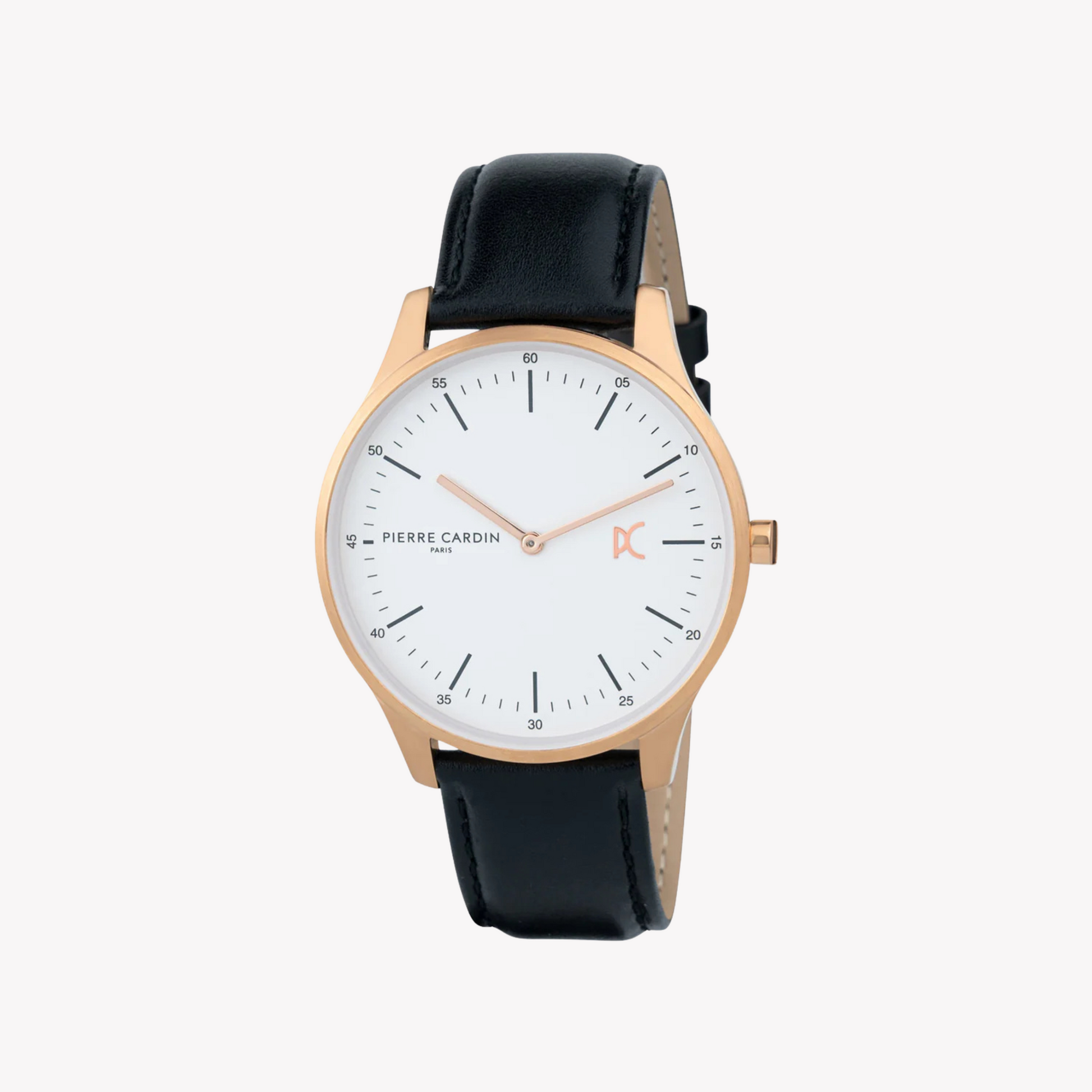 Pierre Cardin Men's Stainless Steel Rose Gold Watch, Black Leather | CBA.4006-0