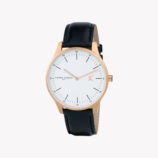 Pierre Cardin Men's Stainless Steel Rose Gold Watch, Black Leather | CBA.4006-0
