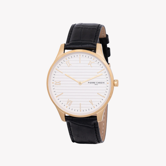 Pierre Cardin Men's Gold Watch, Black Leather Band | CBA.4018-0