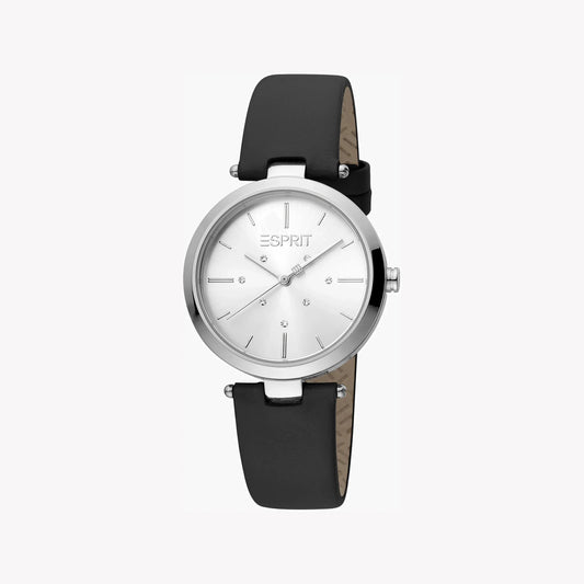 Esprit Women's Black Leather Watch, Silver Dial | ES1L063M0055-0