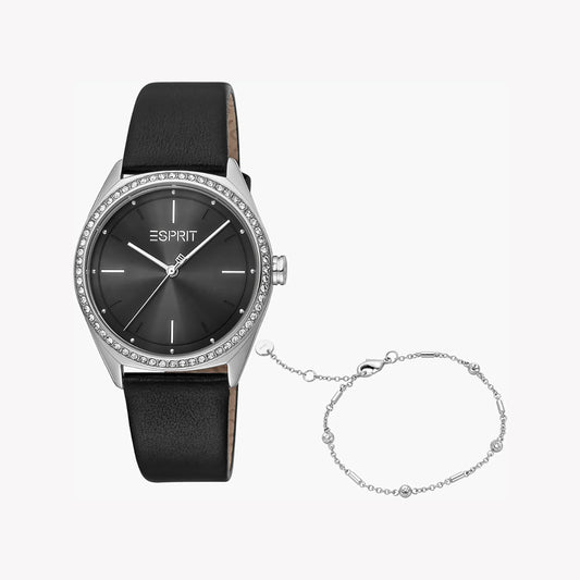 Esprit Women's Black Leather Watch, Black Dial | ES1L003M0015-0