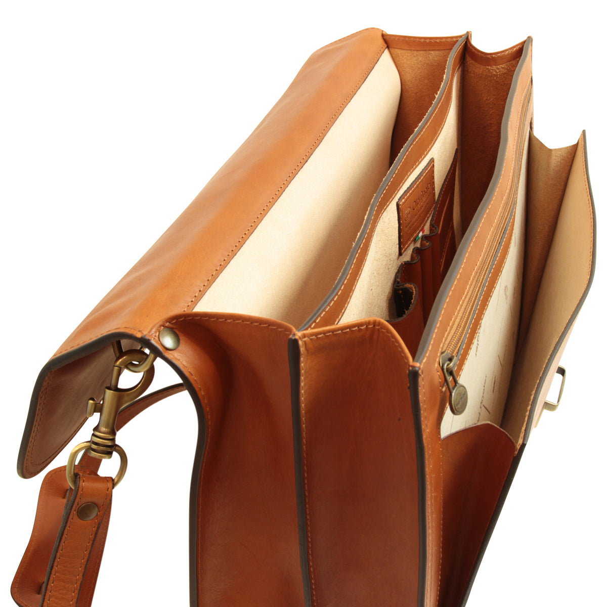 Briefcase with leather shoulder strap - Brown Colonial-1