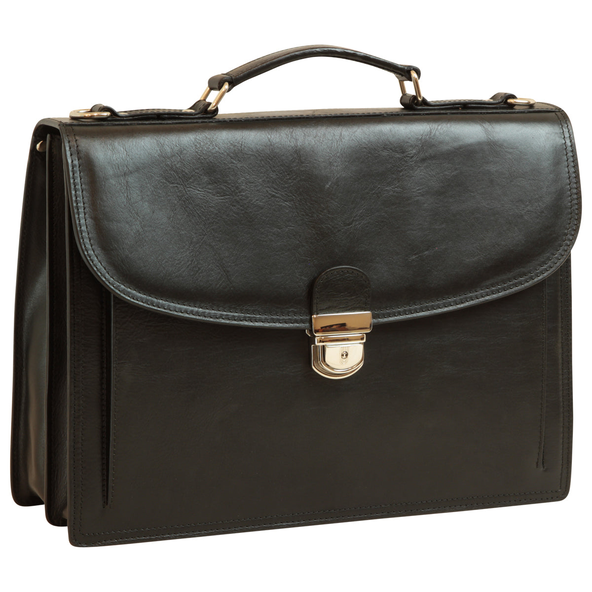 Briefcase with leather shoulder strap - Black-0