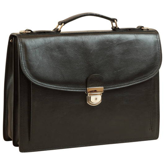 Briefcase with leather shoulder strap - Black-0