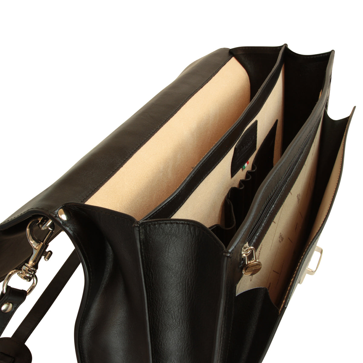 Briefcase with leather shoulder strap - Black-1