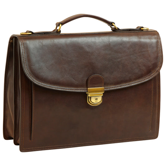 Briefcase with leather shoulder strap - Dark Brown-0