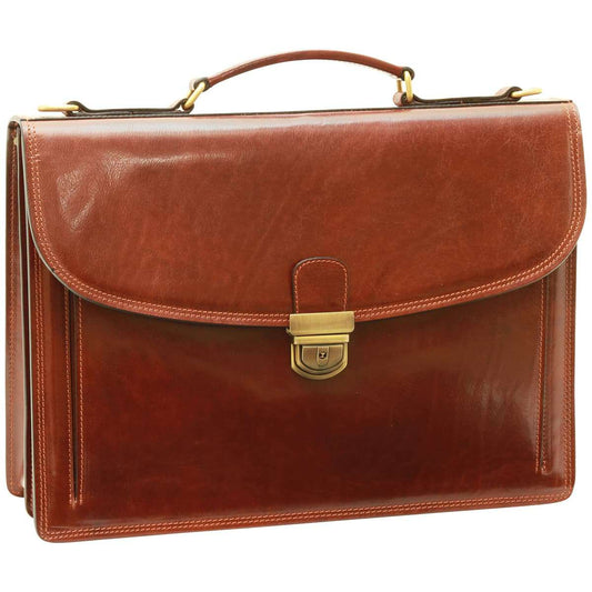 Briefcase with leather shoulder strap - Brown-0