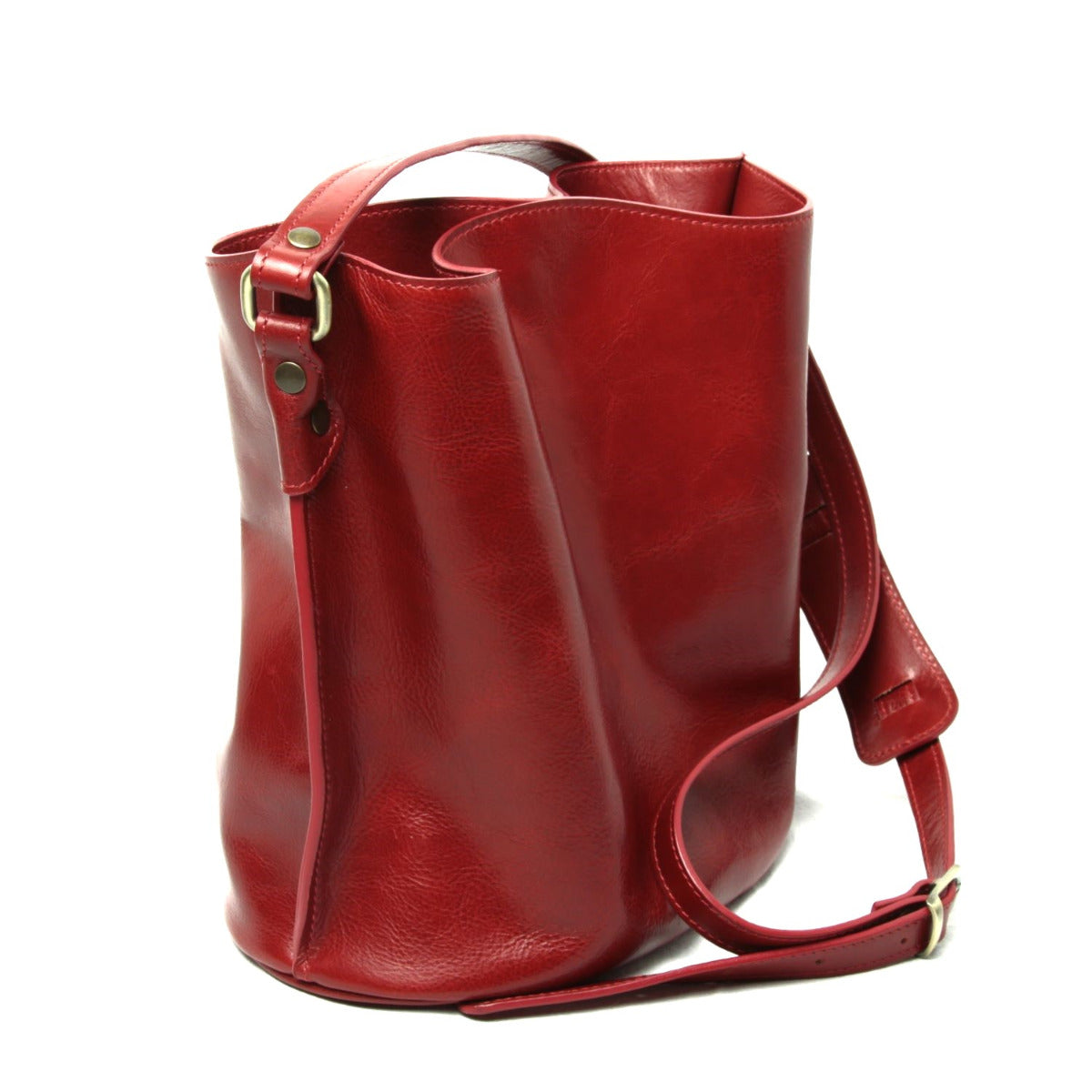 Full grain leather shoulder bag with leather red rose-1