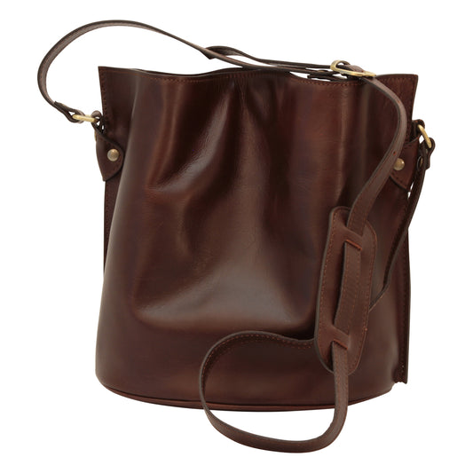Cowhide leather shoulder bag - Dark Brown-0