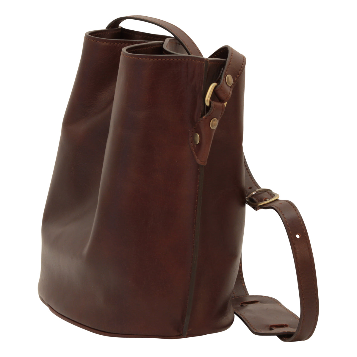 Cowhide leather shoulder bag - Dark Brown-1