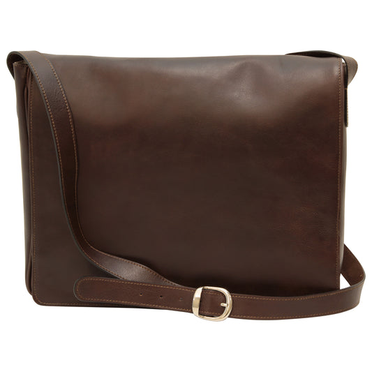 Cowhide leather messenger bag - Dark Brown-0